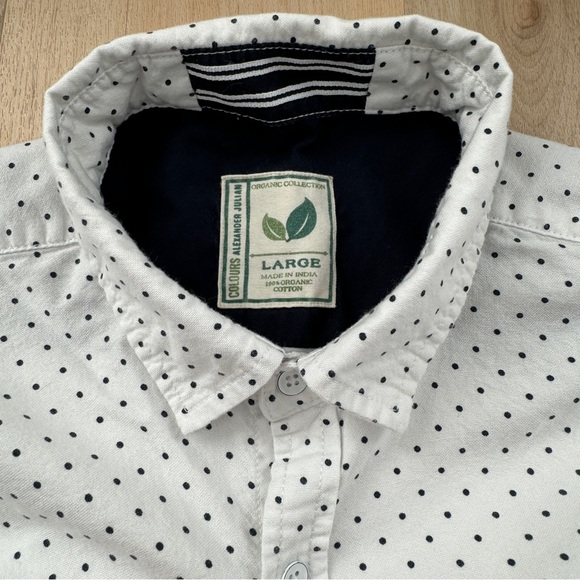 Alexander Julian White Short Sleeve Button Up Shirt Black Polka Dots L - Picture 3 of 15